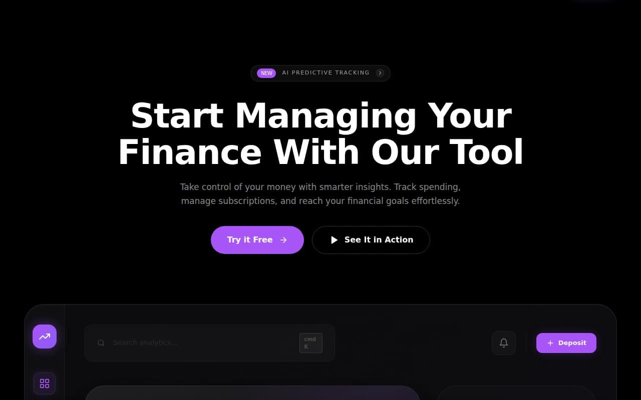 AI Budget Tracker Landing — Motion Finance UI