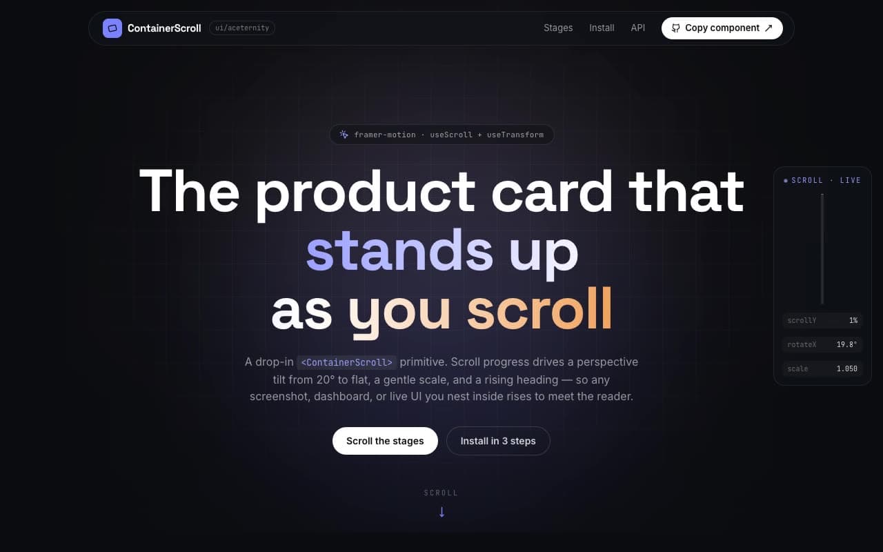 Container Scroll Animation — 3D Tilt
