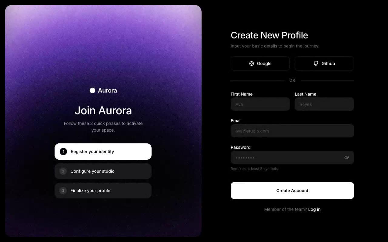 Two-Column Sign-Up Interface — Cinematic Video