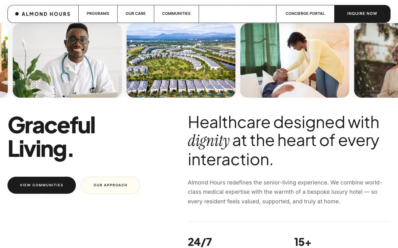 Senior Living Landing — Warm Clinical Editorial