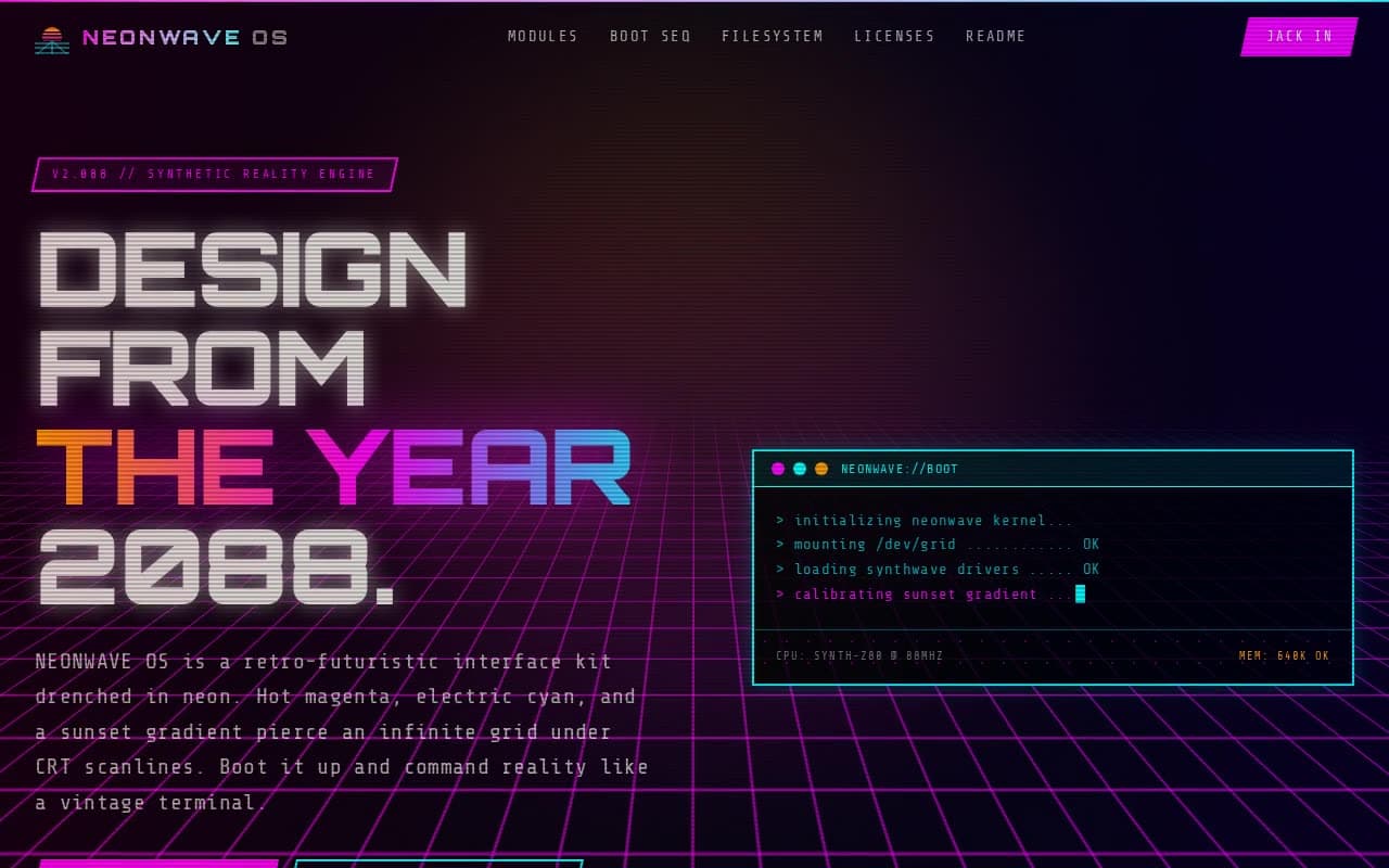 Vaporwave Outrun Interface — Neon Grid